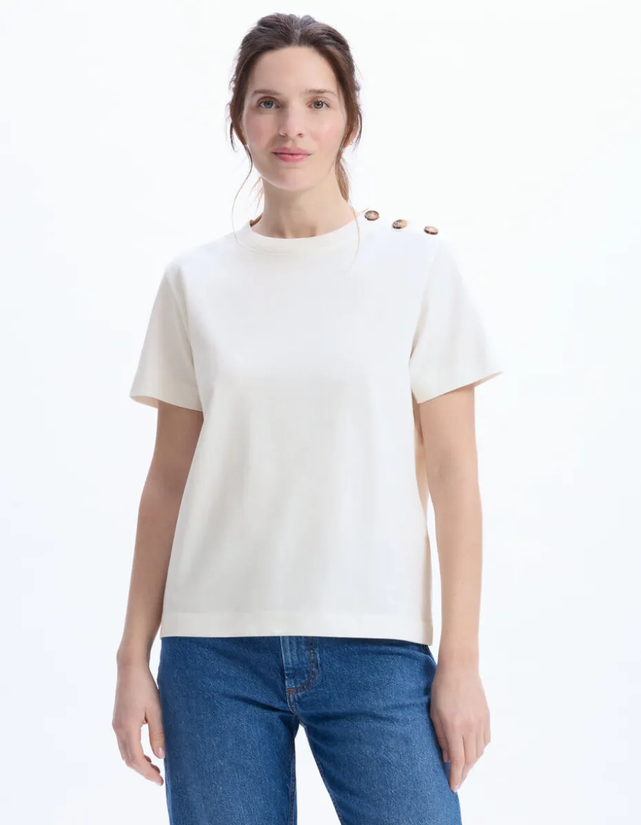 T-shirt met knoopjes van zwaar katoen - ecru