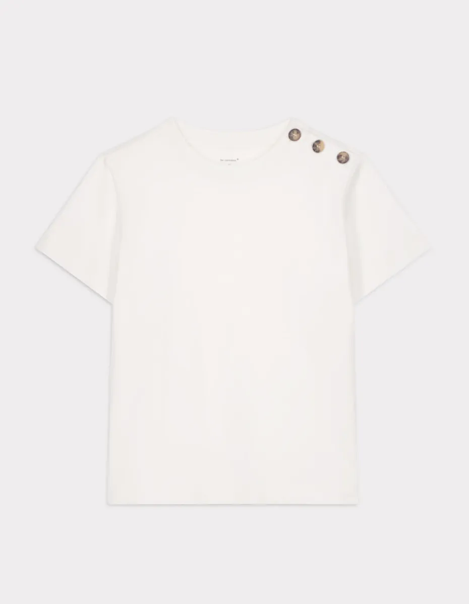 T-shirt met knoopjes van zwaar katoen - ecru