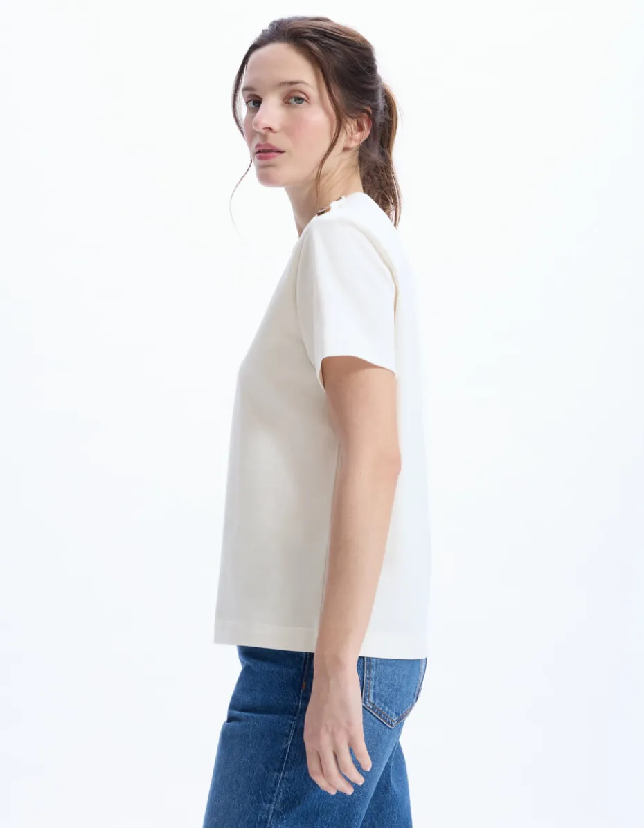 T-shirt met knoopjes van zwaar katoen - ecru