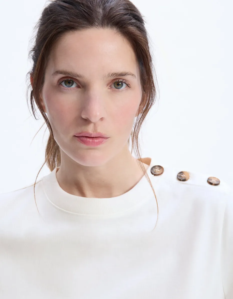 T-shirt met knoopjes van zwaar katoen - ecru
