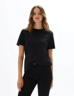 T-shirt met knoopjes van zwaar katoen - zwart
