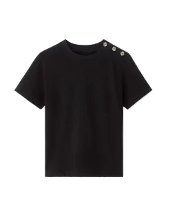 T-shirt met knoopjes van zwaar katoen - zwart