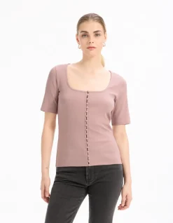 T-shirt met korte mouwen en knoopjes - paars