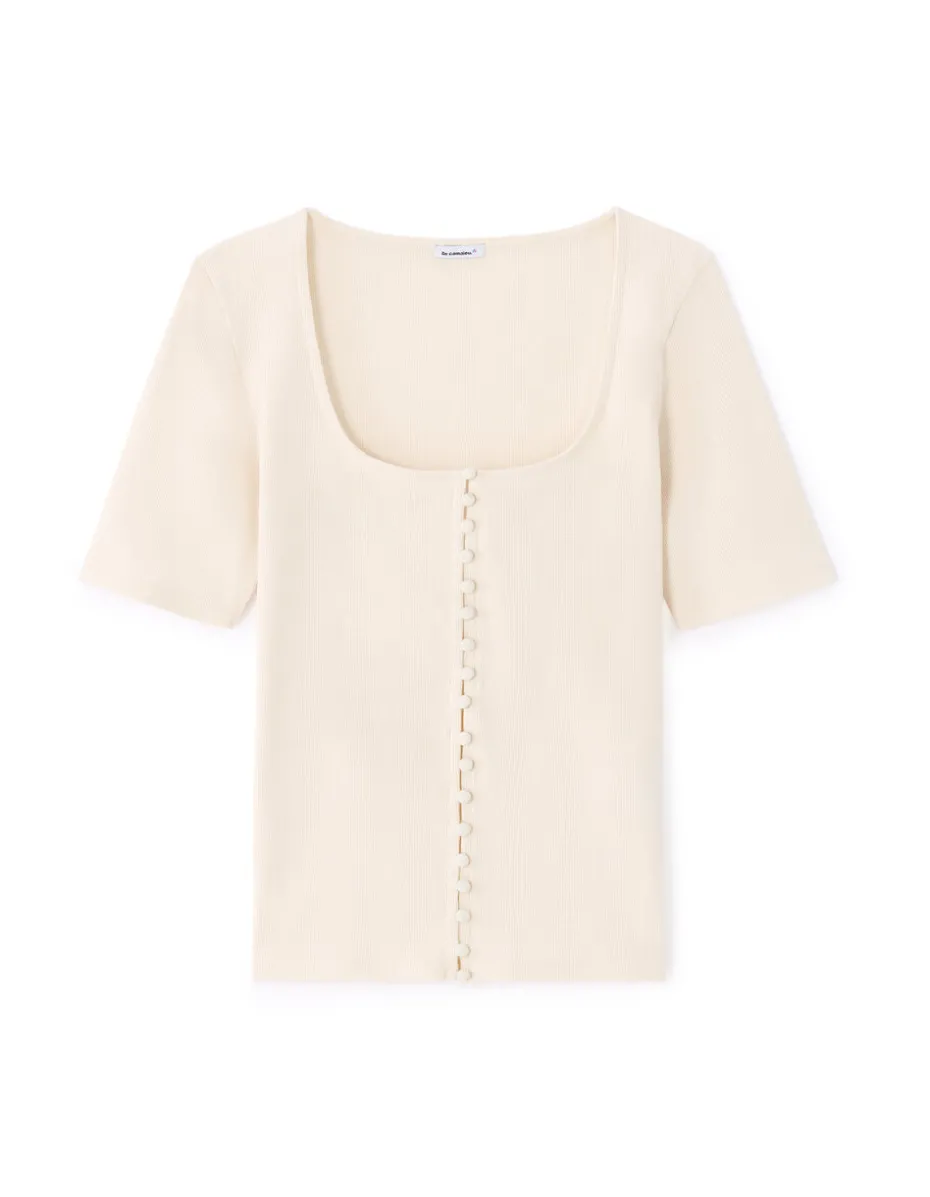 T-shirt met korte mouwen en knoopjes - beige