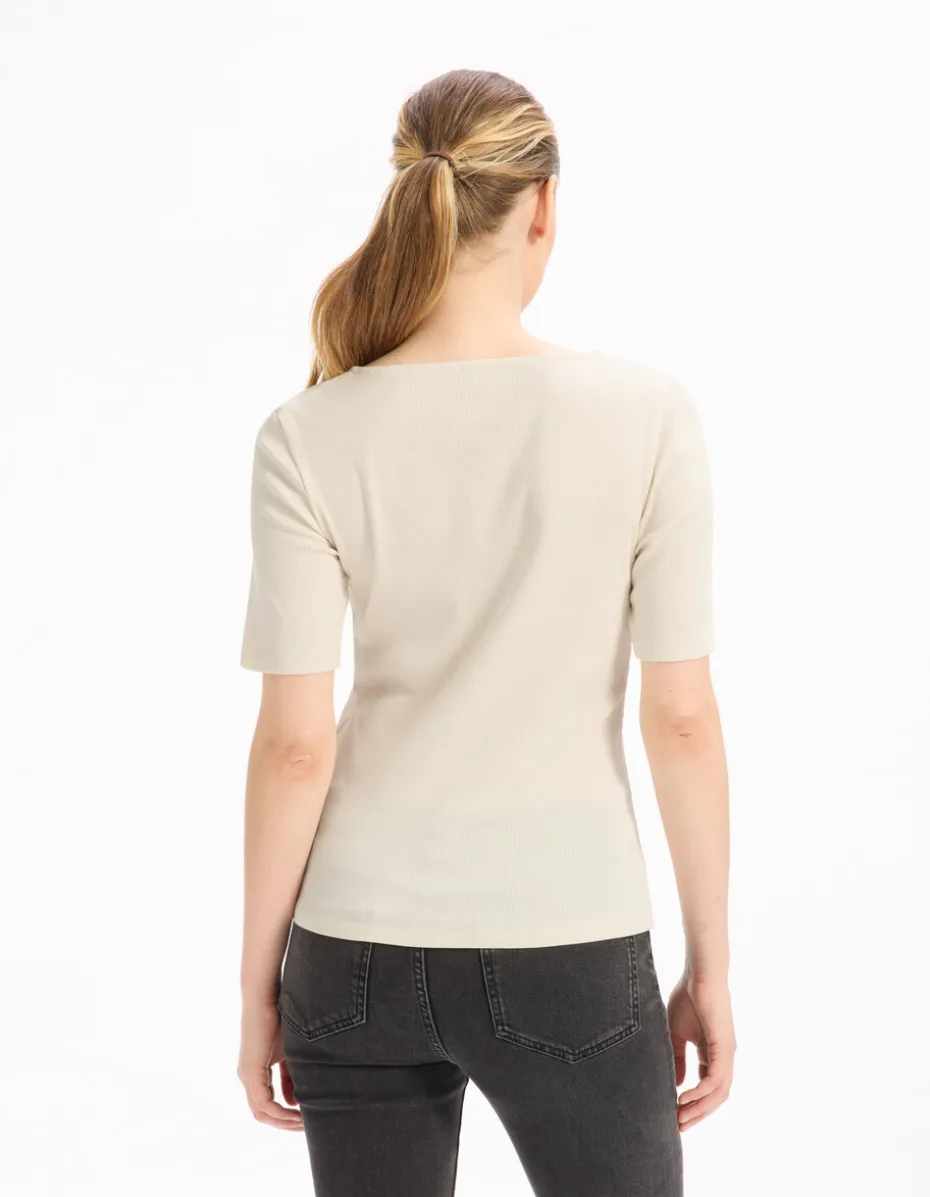 T-shirt met korte mouwen en knoopjes - beige