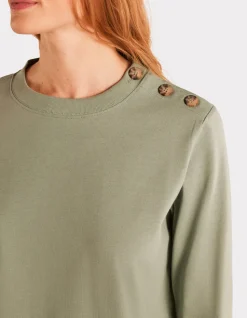 T-shirt met lange mouwen en knoopjes - groen