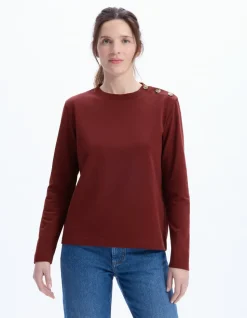 T-shirt met lange mouwen en knoopjes - bordeauxrood