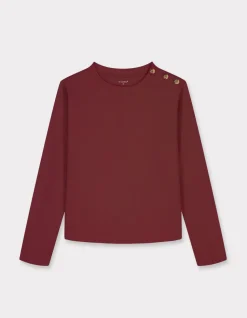 T-shirt met lange mouwen en knoopjes - bordeauxrood