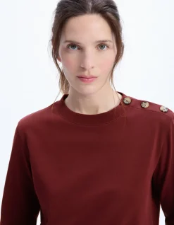 T-shirt met lange mouwen en knoopjes - bordeauxrood