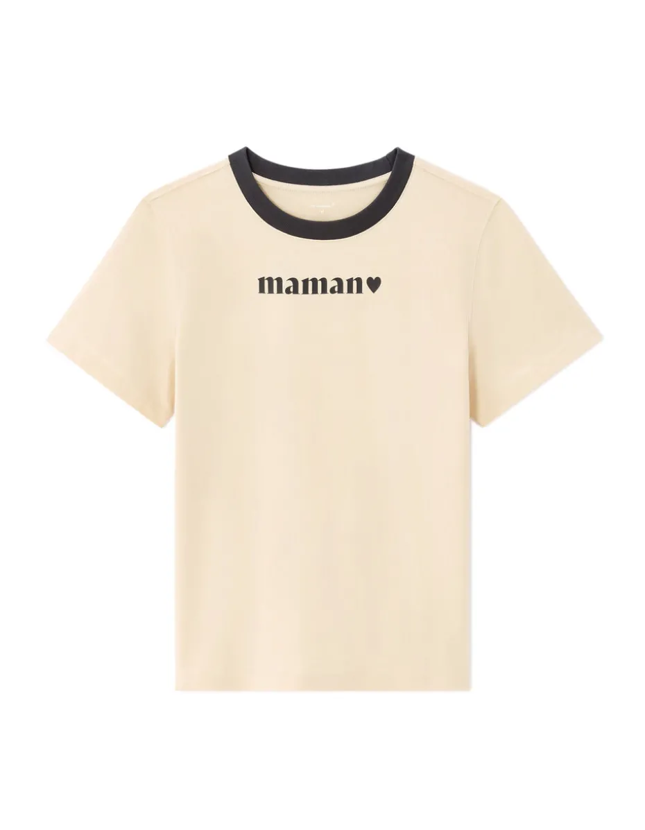 T-shirt met opdruk "Mom" – beige