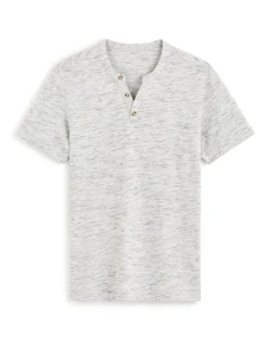 T-shirt met rechte hals in gemengd katoen - grijs