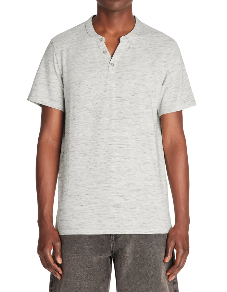 T-shirt met rechte hals in gemengd katoen - grijs