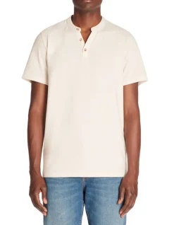 T-shirt met rechte hals in Tunesische stijl van gemengd katoen - ecru