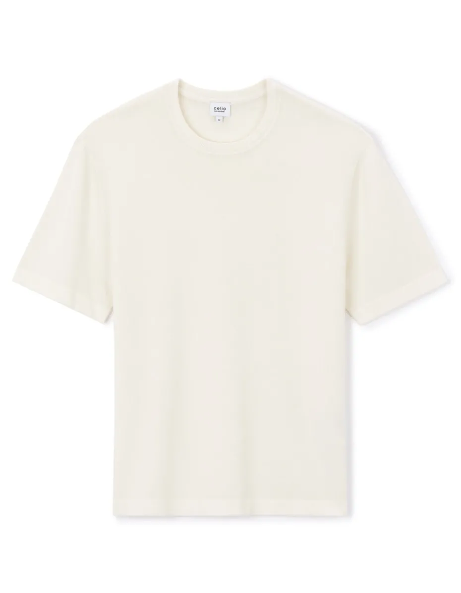 T-shirt met ronde hals in tricot - beige