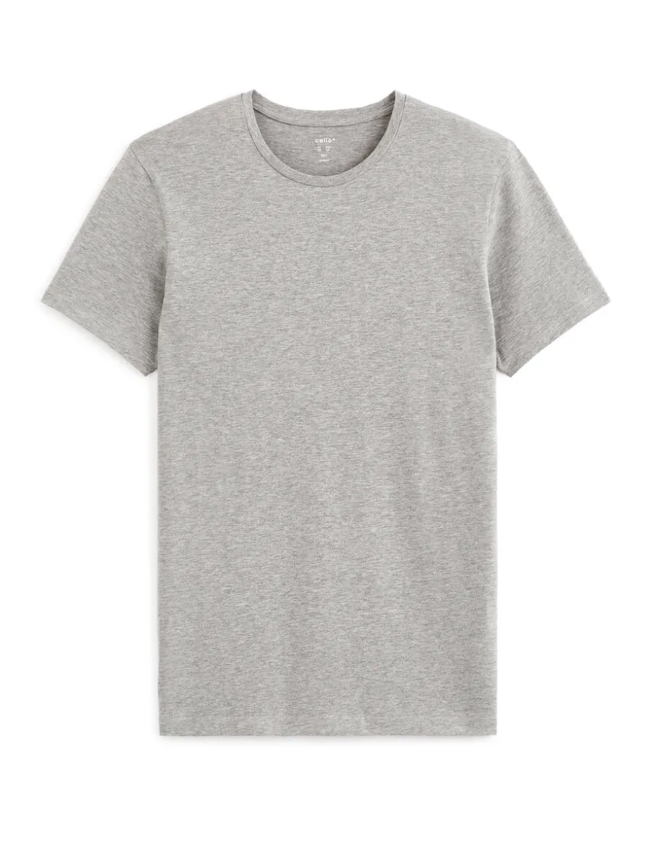 T-shirt met ronde hals in stretchkatoen - gemêleerd grijs