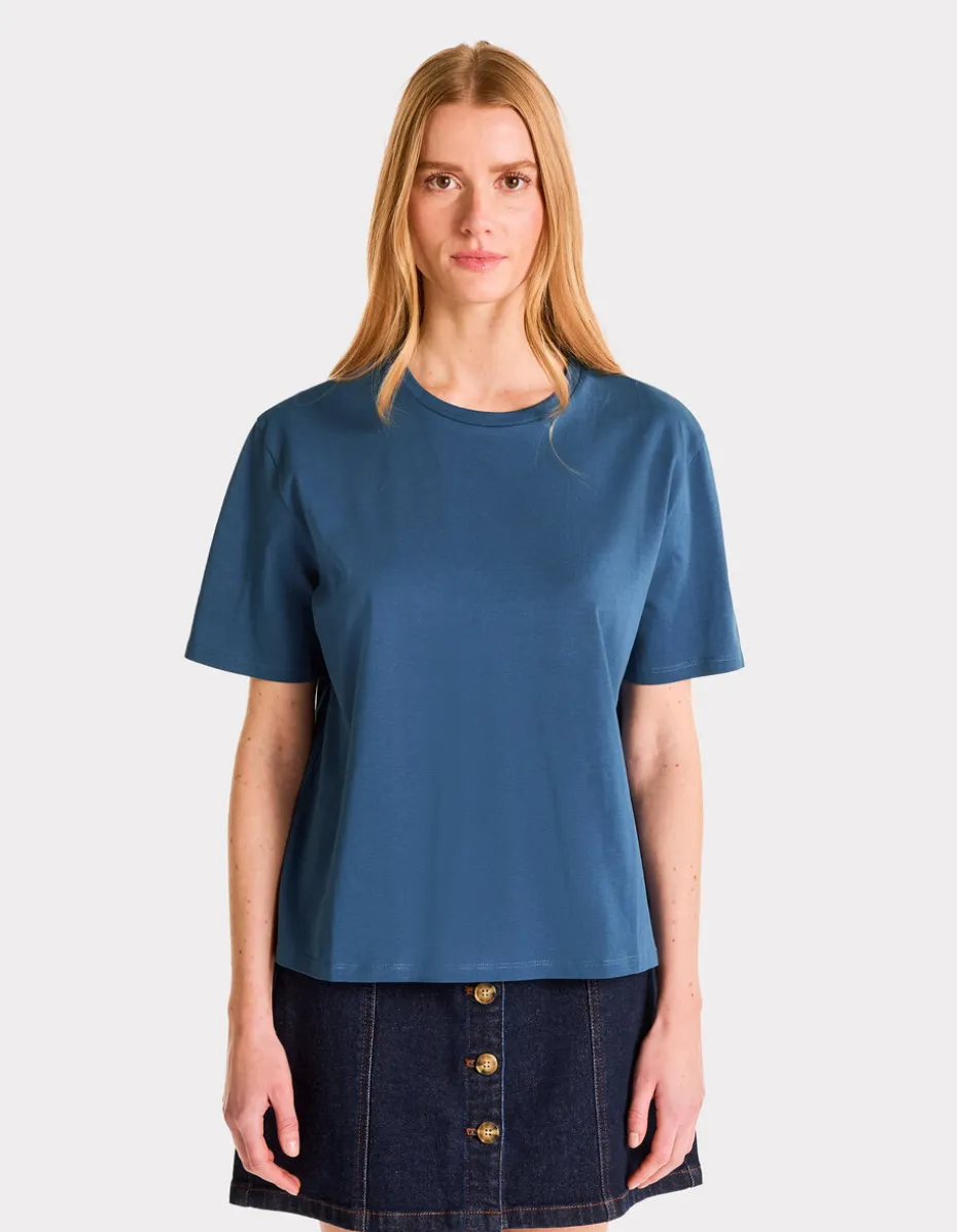 T-shirt met ronde hals van biologisch katoen - blauw