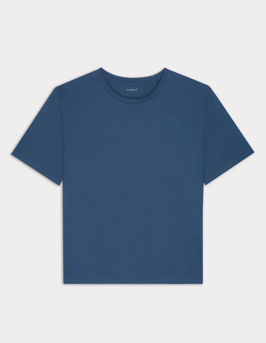 T-shirt met ronde hals van biologisch katoen - blauw