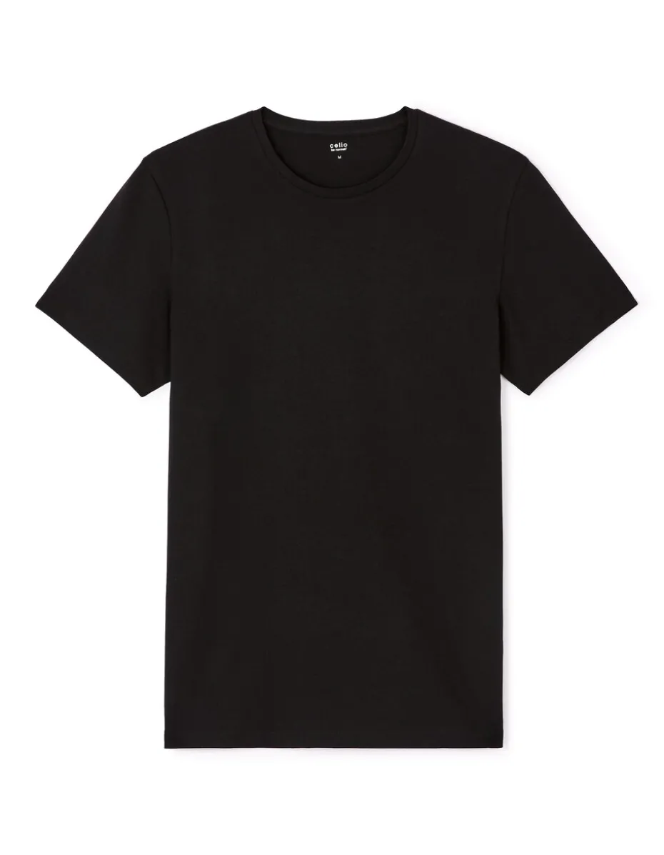 T-shirt met ronde hals van stretchkatoen - zwart