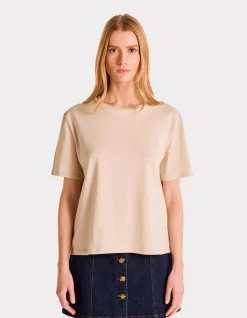 T-shirt met ronde hals van biologisch katoen - zeeblauw