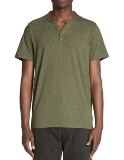 T-shirt met Tunesische kraag in gemengd katoen - kaki