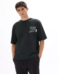 T-shirt Oversize Ronde Hals 100% Katoen Aziatische Print - Zwart