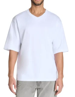 T-shirt oversized V-hals gemengd katoen - wit