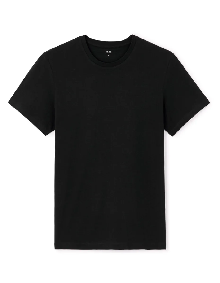 T-shirt recht col rond 100% katoen + lang - noir