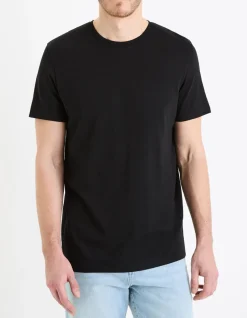 T-shirt recht col rond 100% katoen + lang - noir