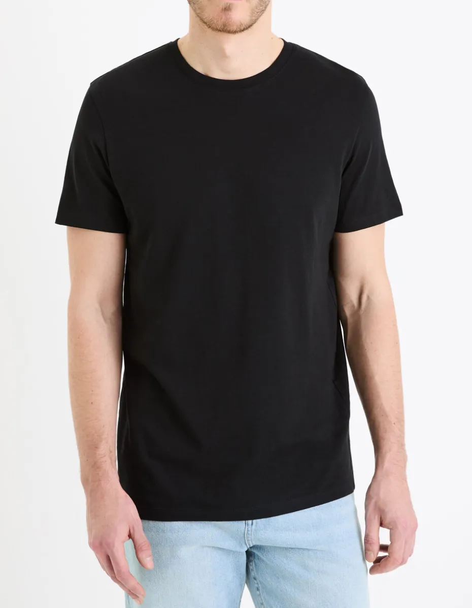 T-shirt recht col rond 100% katoen + lang - noir