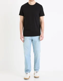 T-shirt recht col rond 100% katoen + lang - noir