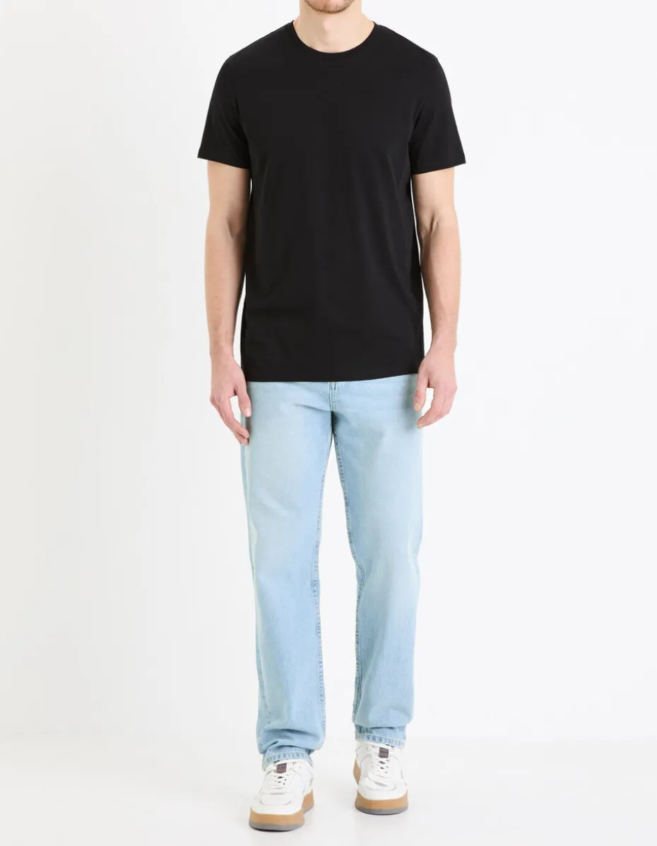T-shirt recht col rond 100% katoen + lang - noir