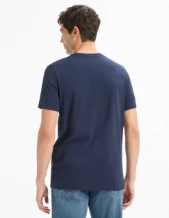 T-shirt recht col rond 100% katoen + lang - marine