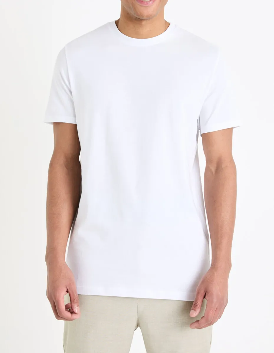 T-shirt recht col rond 100% katoen + lang - blanc