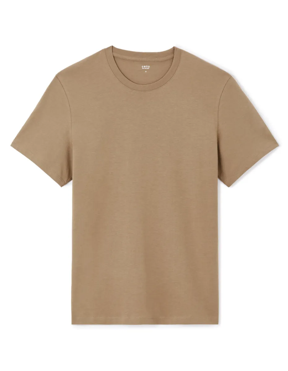 T-shirt recht col rond 100% koton - taupe