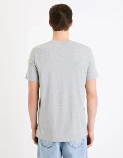 T-shirt recht col rond coton mélangé + lang - gris chiné