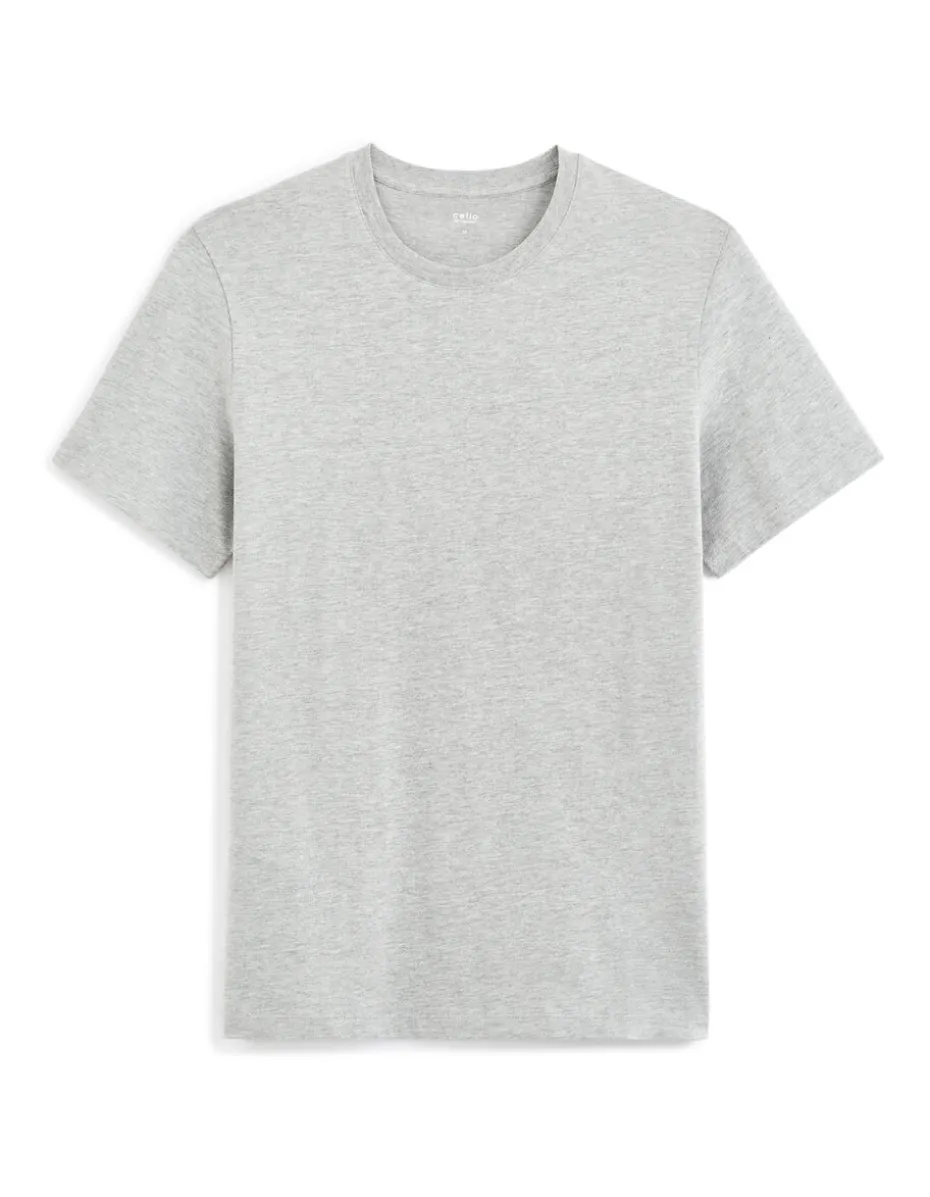 T-shirt recht col rond en coton mélangé - gris chiné