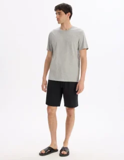 T-shirt recht col rond en coton mélangé - gris chiné