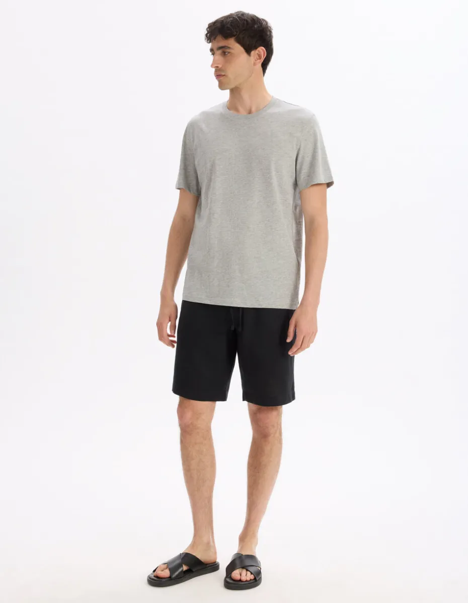 T-shirt recht col rond en coton mélangé - gris chiné
