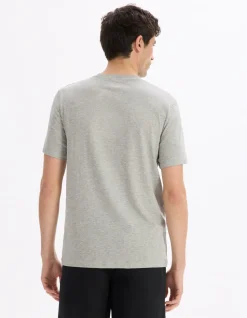 T-shirt recht col rond en coton mélangé - gris chiné