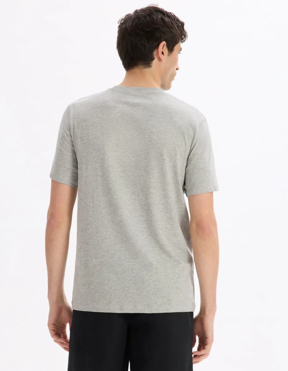T-shirt recht col rond en coton mélangé - gris chiné