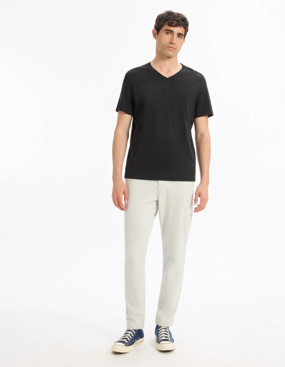 T-shirt recht col v 100% katoen - noir