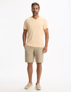 T-shirt recht col v 100% katoen - oranje