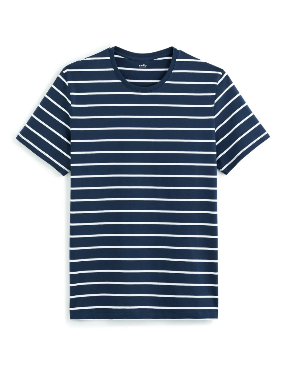 T-shirt recht met ronde hals 100% katoen - marine