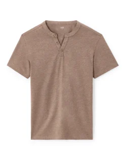T-shirt rechte col tunisien .- taupe