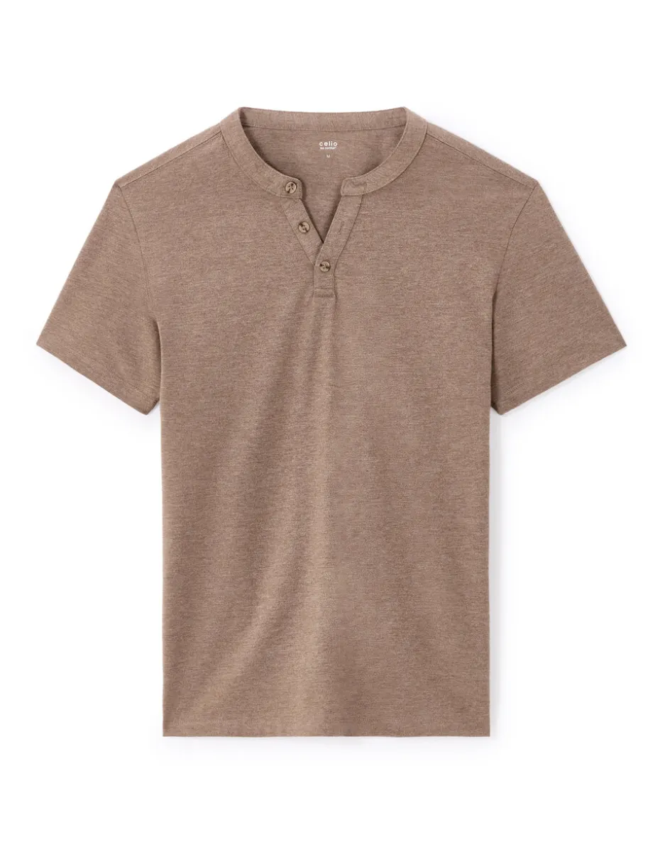 T-shirt rechte col tunisien .- taupe