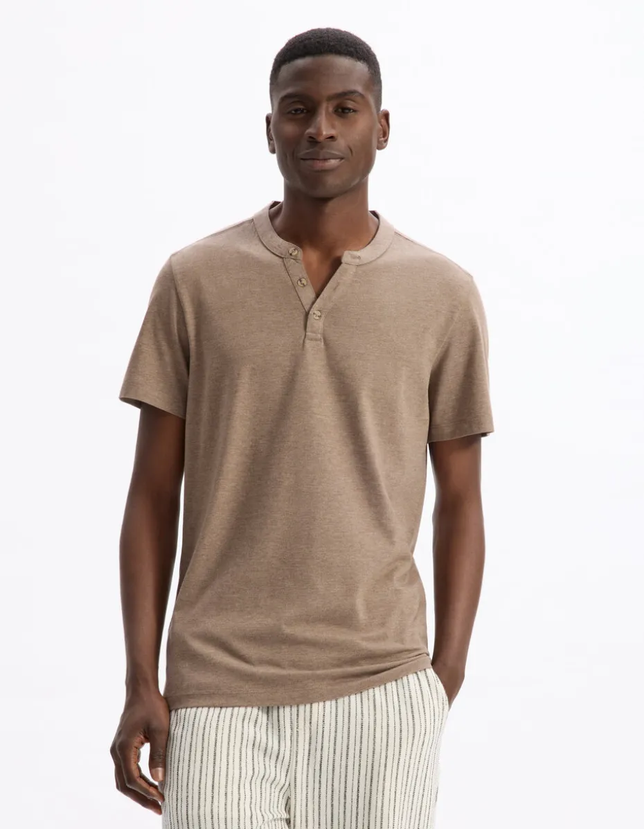 T-shirt rechte col tunisien .- taupe