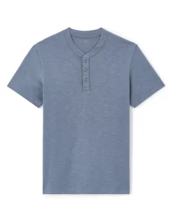 T-shirt rechte col tunisien 100% katoen - blauw