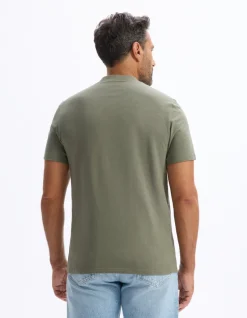 T-shirt rechte col tunisien 100% katoen - kaki