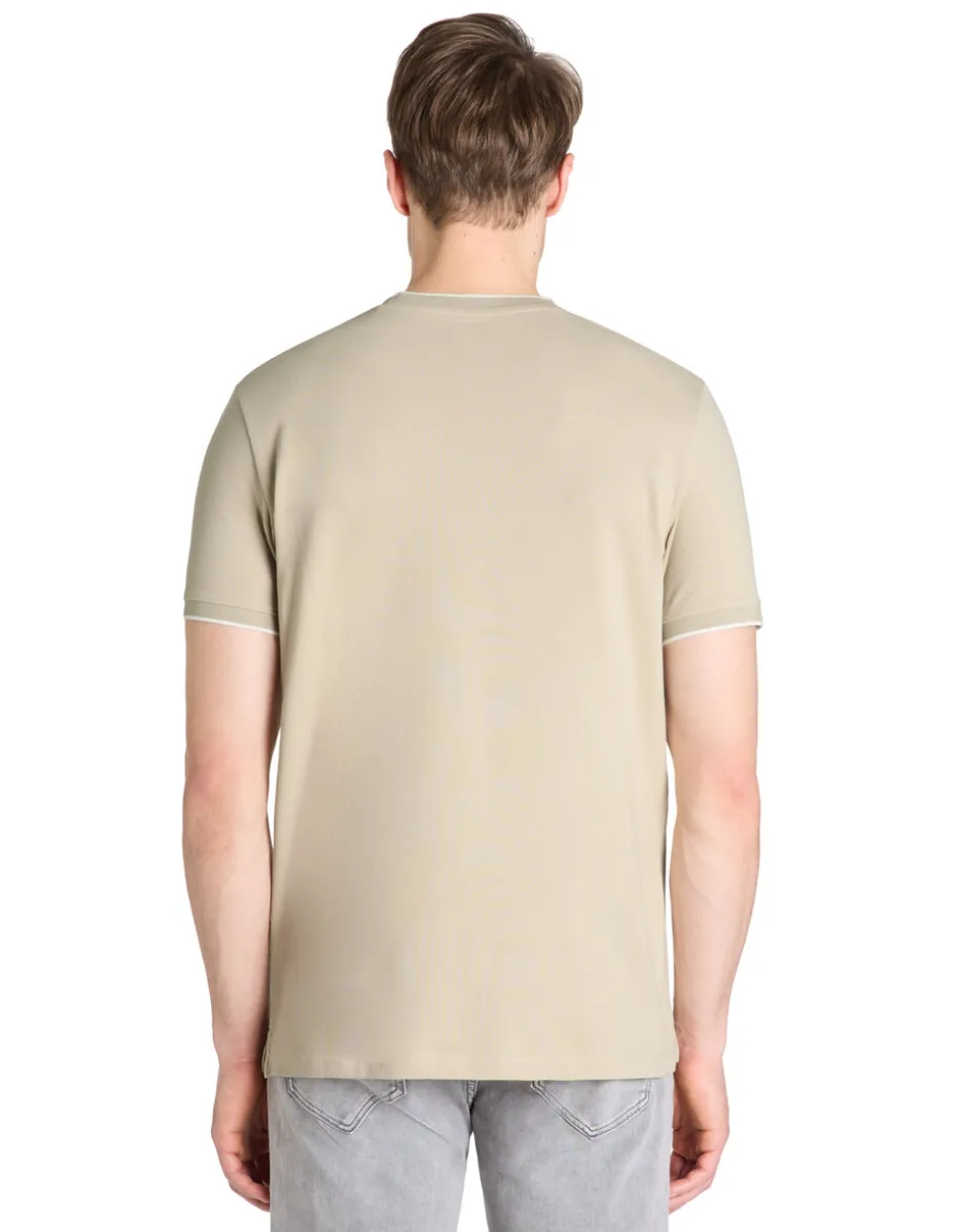 T-shirt rechte ronde hals 100% katoen stretch - beige
