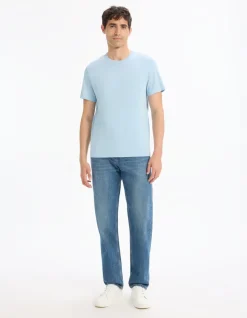 T-shirt regular col rond 100% coton - bleu clair